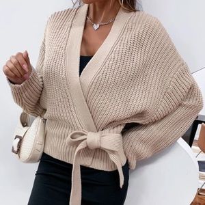 Wrap sweater boho knit tan nude y2k